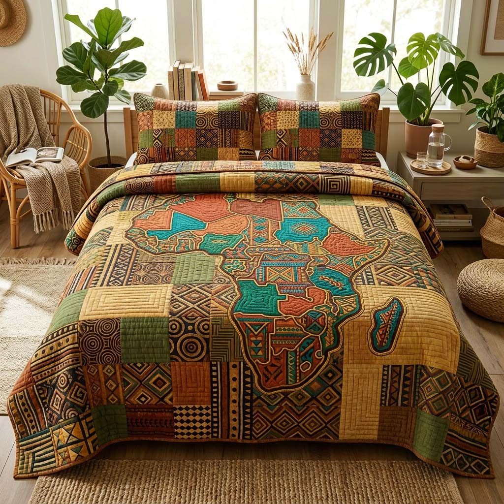 Patchwork Map 3-Piece Quilted Bedding Set GFTOQM3792