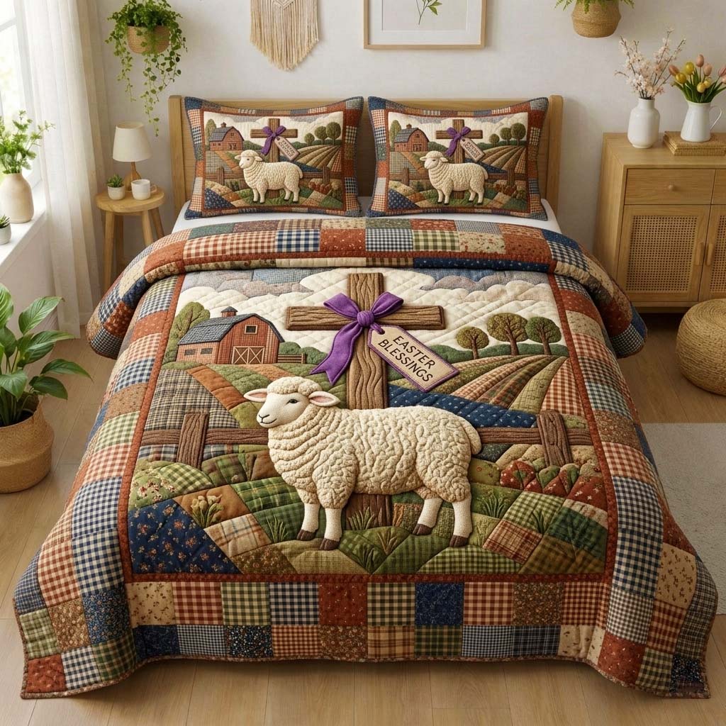 Easter Blessings 3-Piece Quilted Bedding Set GFTOQM3814