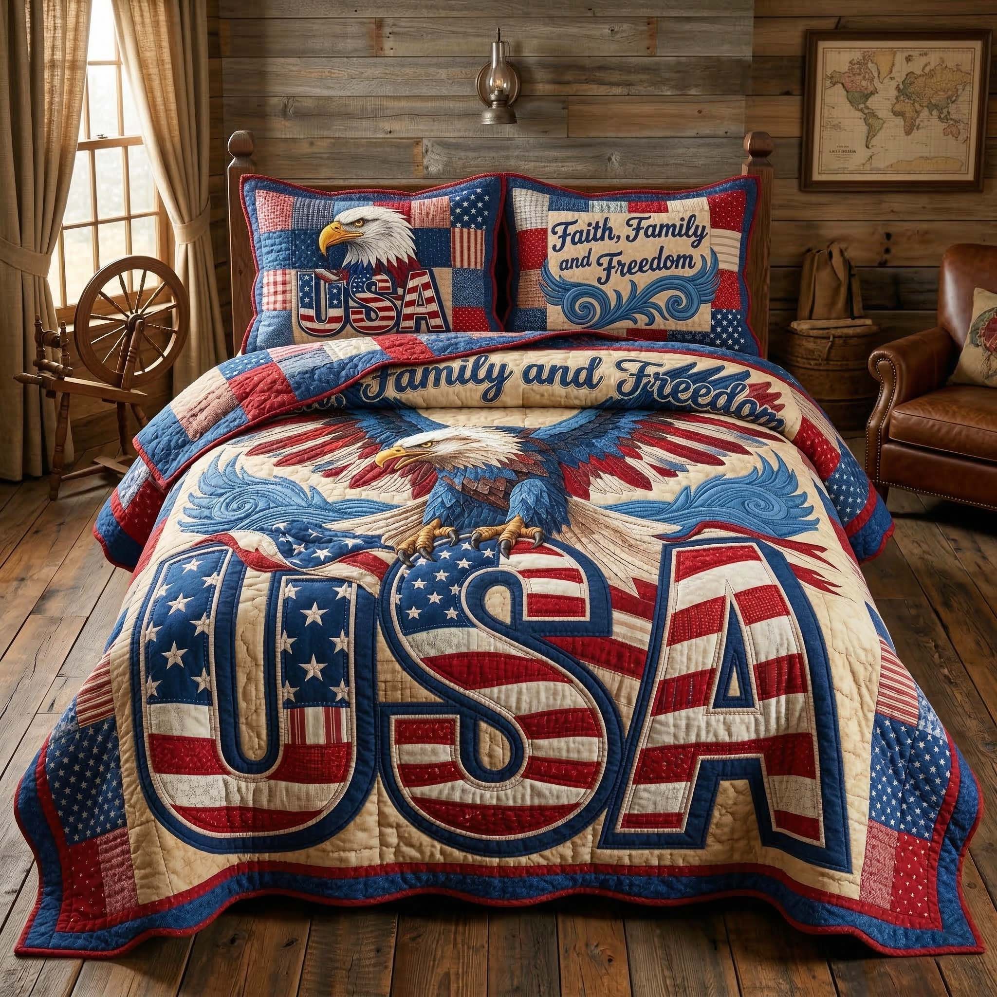 USA Eagle 3-Piece Quilted Bedding Set GFTOQM3820