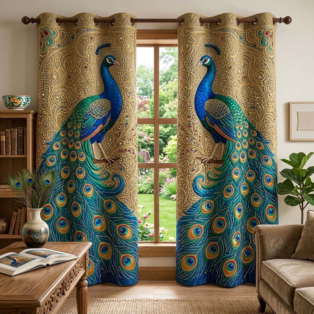 Golden Peacock Quilted Curtains GFTOQM3834