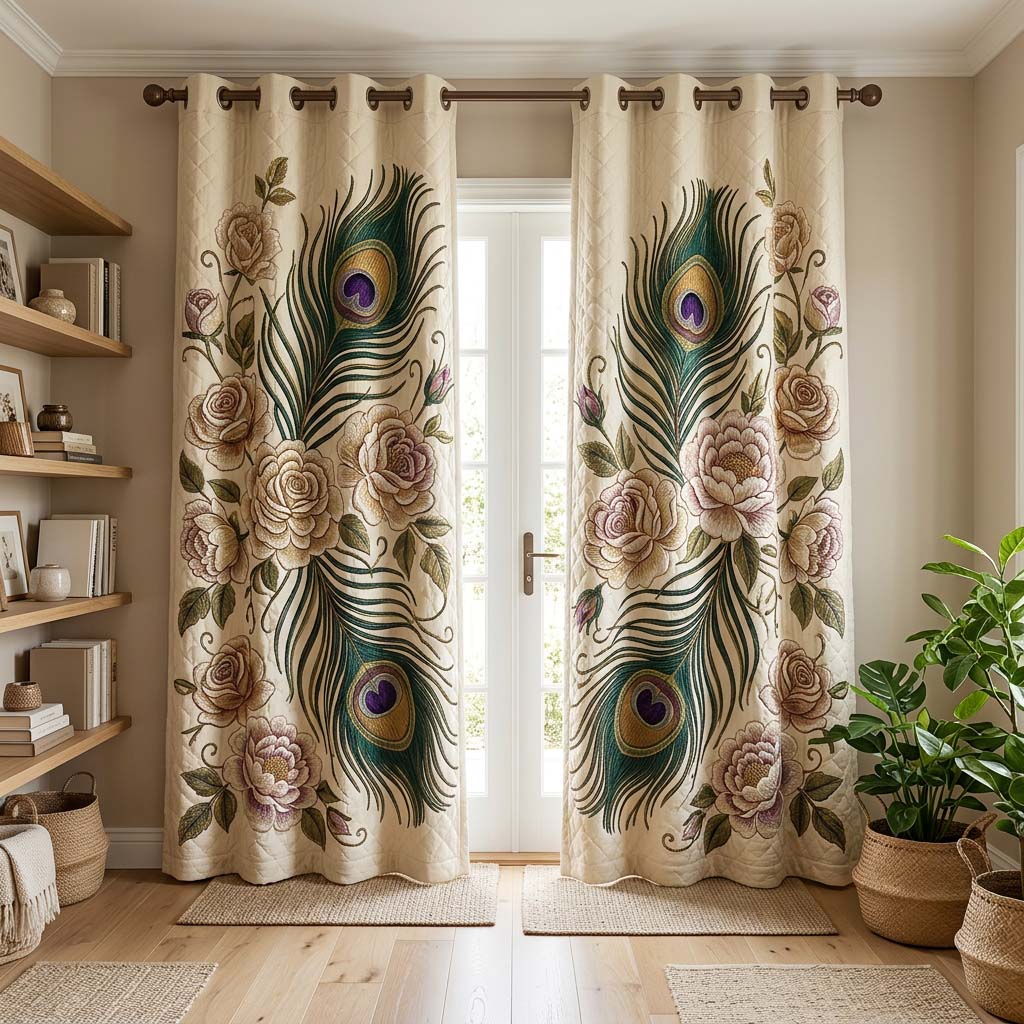 Peacock Rose Quilted Curtains GFTOQM3835