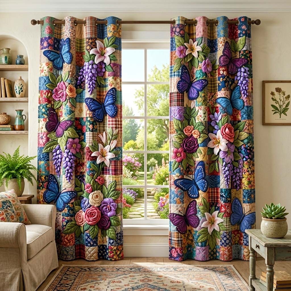 Plaid Bloom Quilted Curtains GFTOQM3854