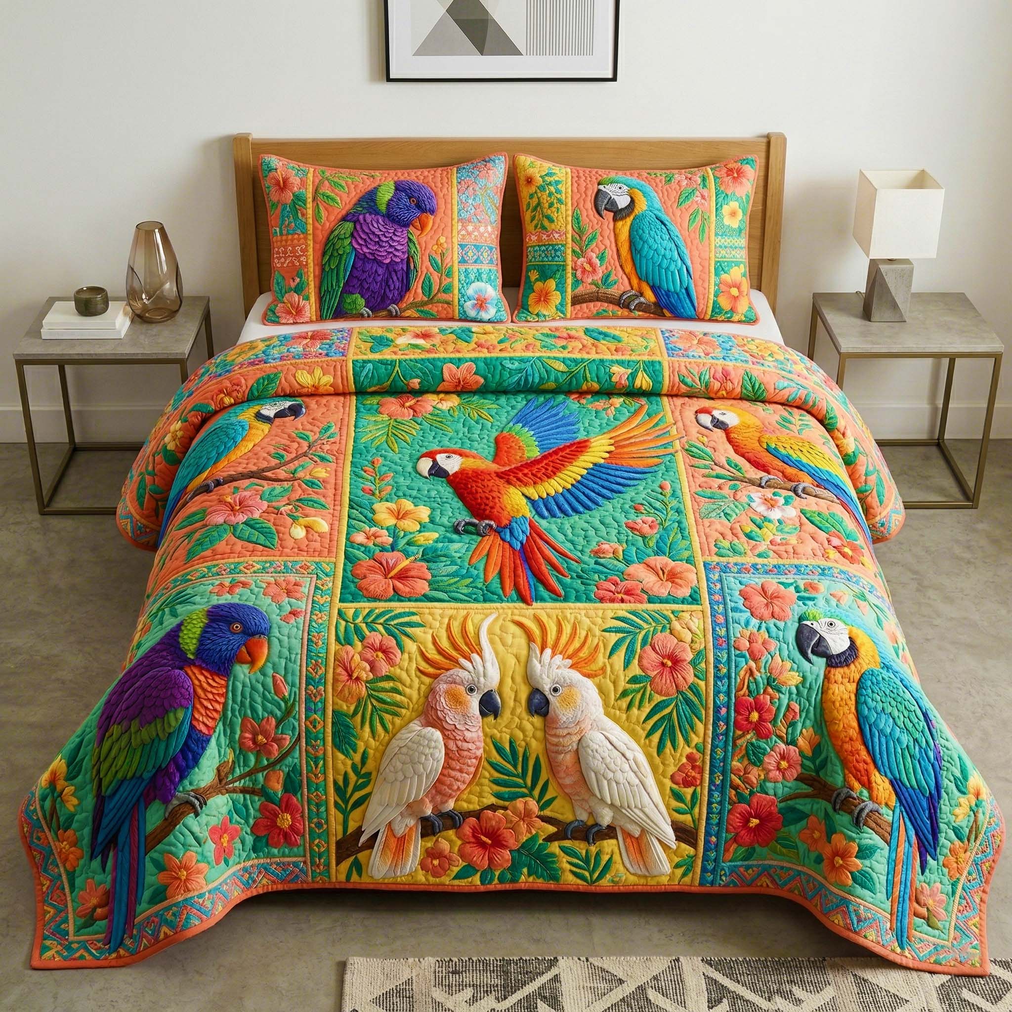 Tropical Avian 3-Piece Quilted Bedding Set GFTOQM3859