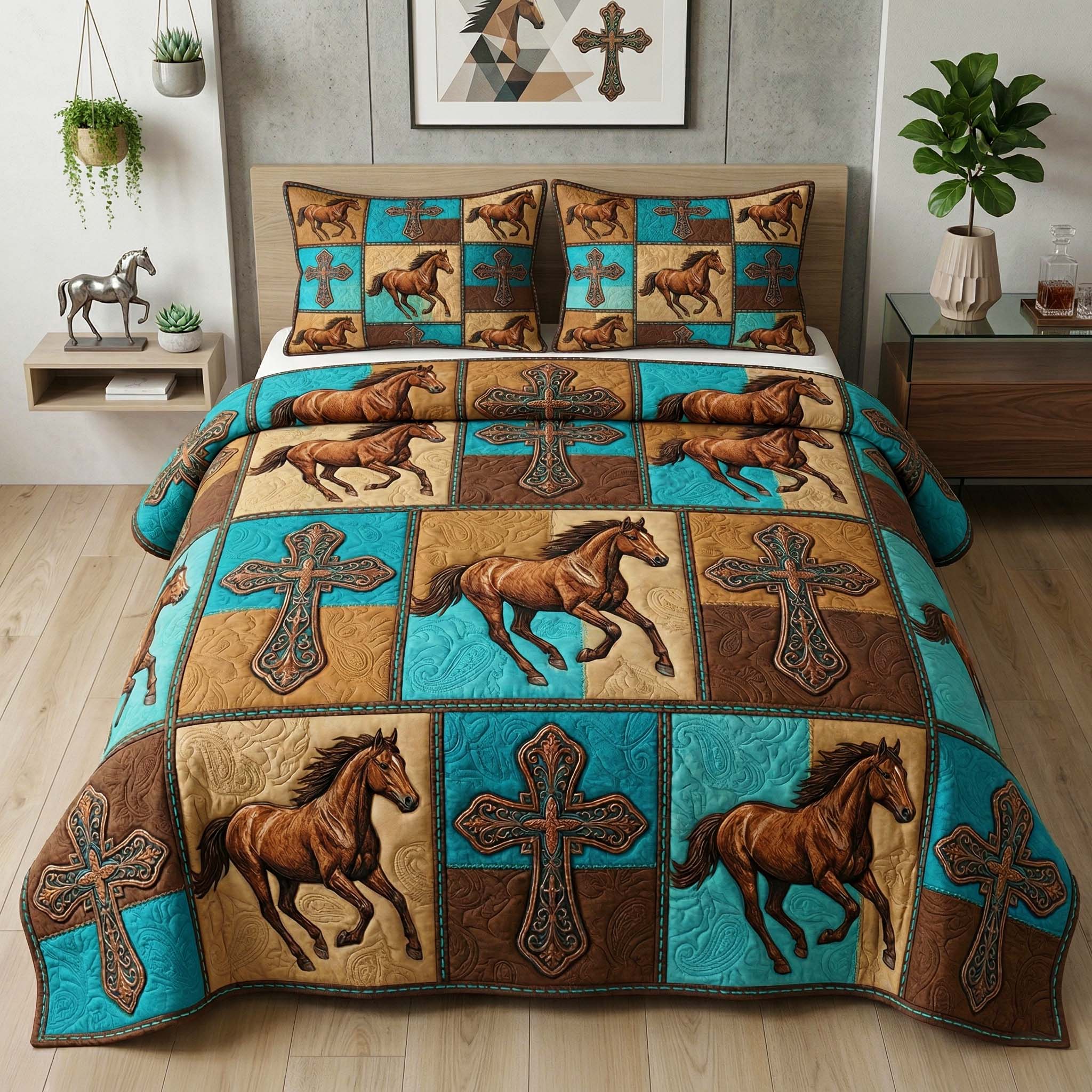 Western Cross 3-Piece Quilted Bedding Set GFTOQM3884