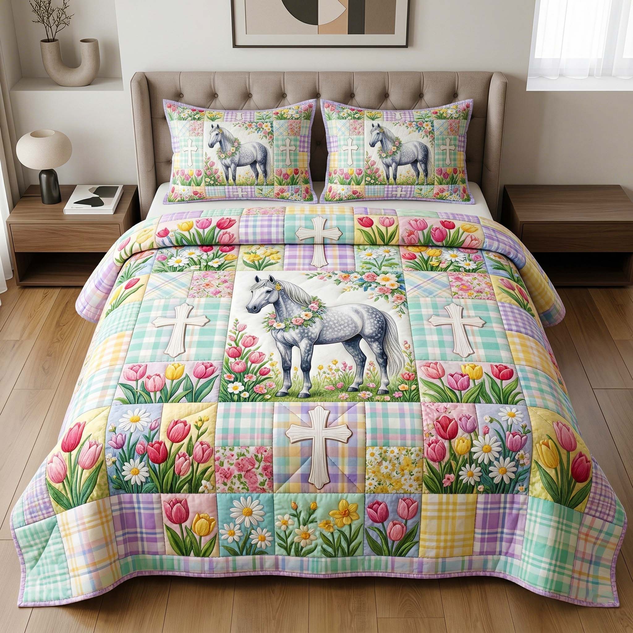 Spring Tulip 3-Piece Quilted Bedding Set GFTOQM3886
