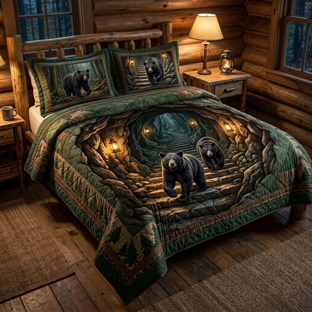 Cave Bear 3-Piece Quilted Bedding Set GFTOQM3888