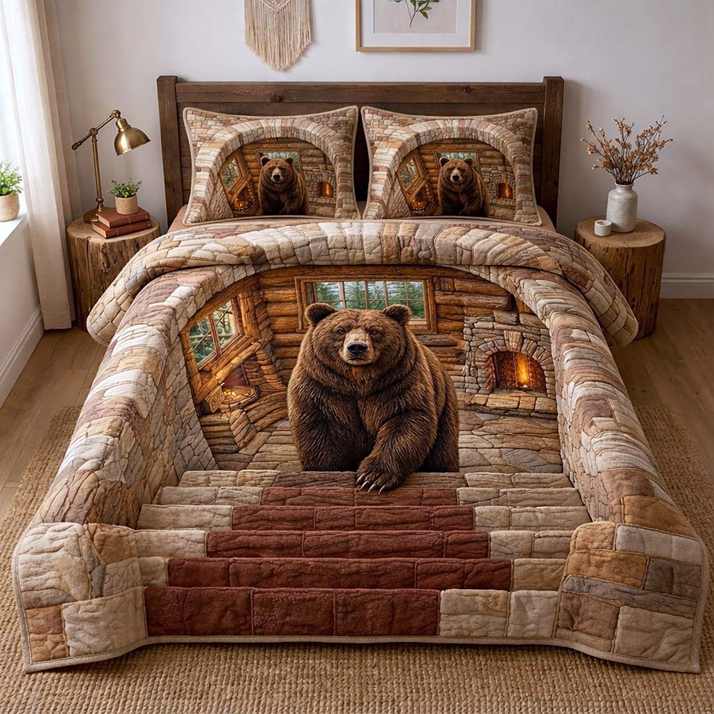 Stone Bear 3-Piece Quilted Bedding Set GFTOQM3889