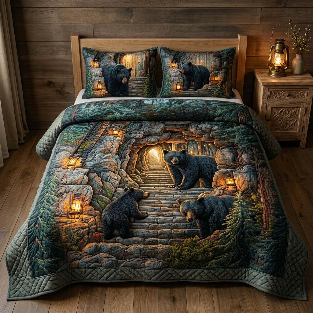 Forest Cave 3-Piece Quilted Bedding Set GFTOQM3891
