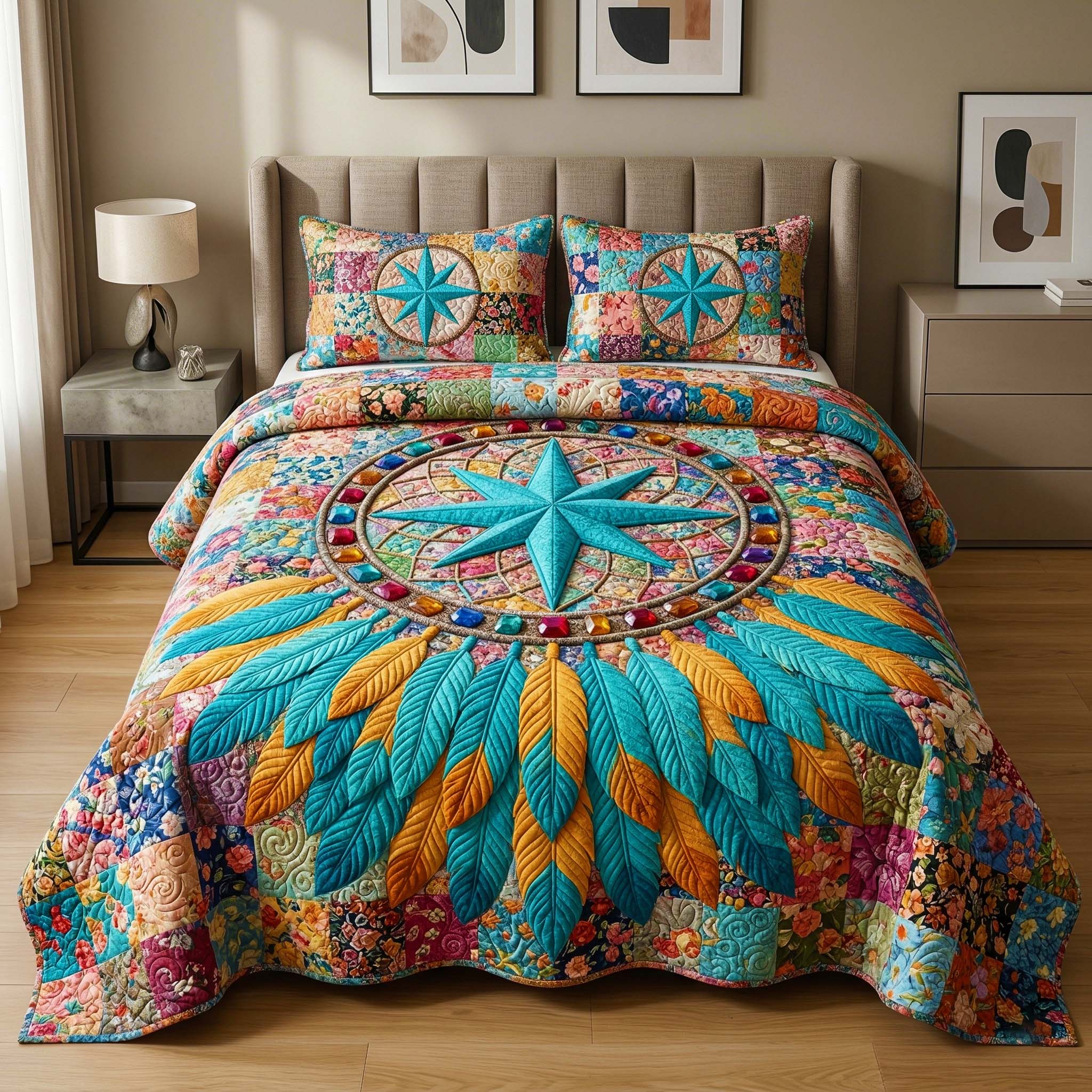 Jeweled Star 3-Piece Quilted Bedding Set GFTOQM3896