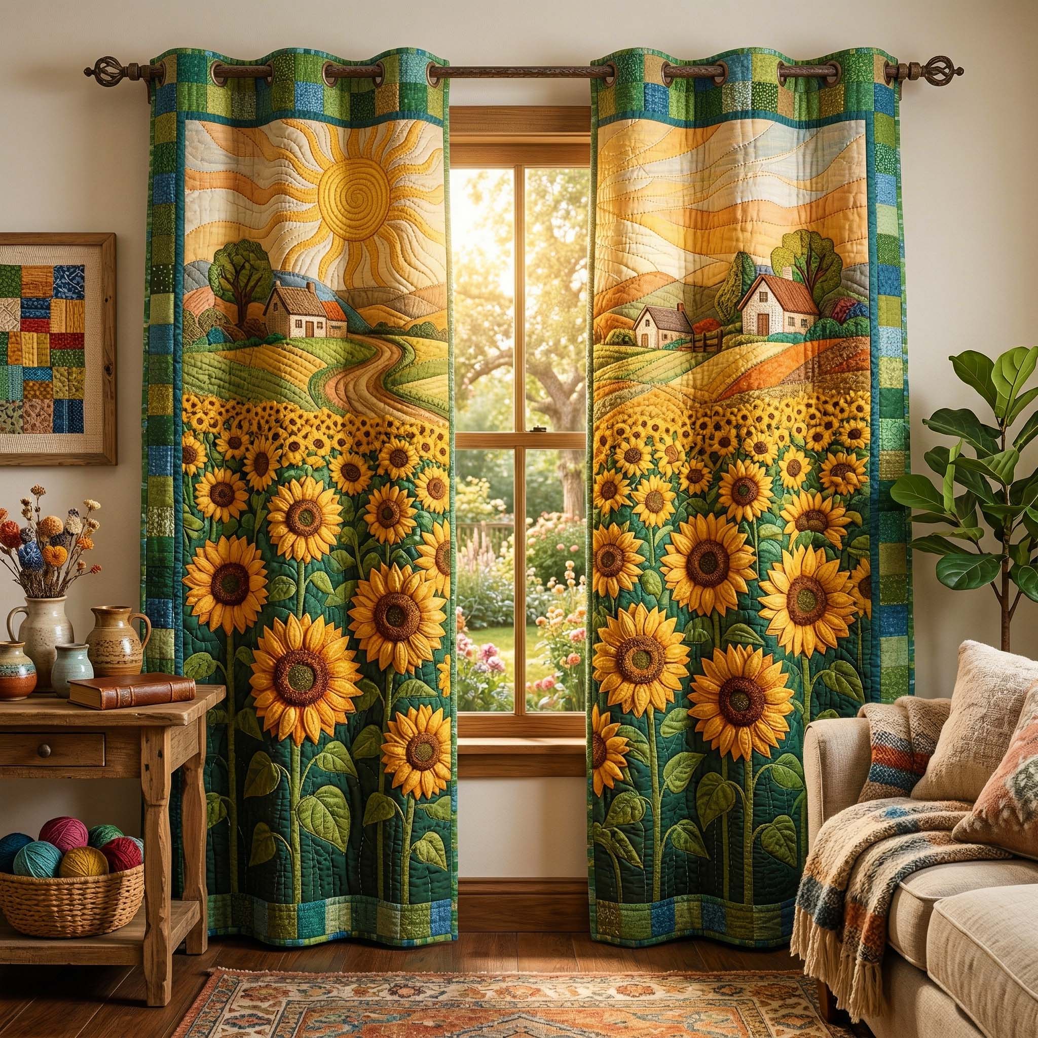 Cottage Meadow Quilted Curtains GFTOQM3910