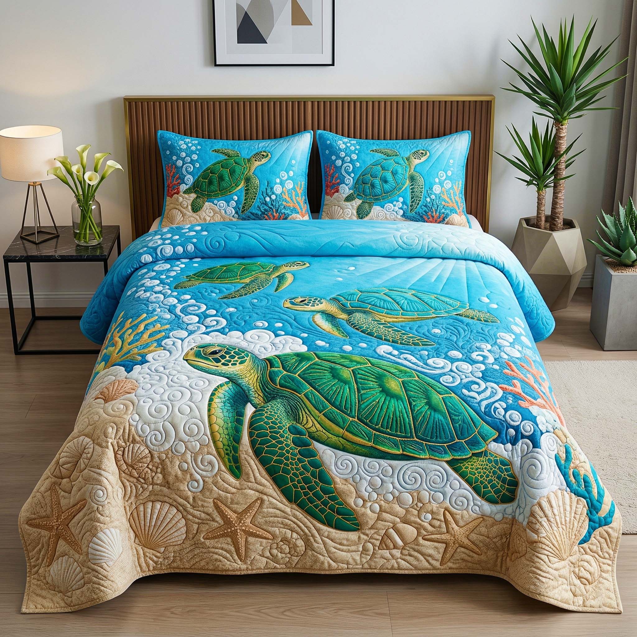 Floral Shell 3-Piece Quilted Bedding Set GFTOQM3928