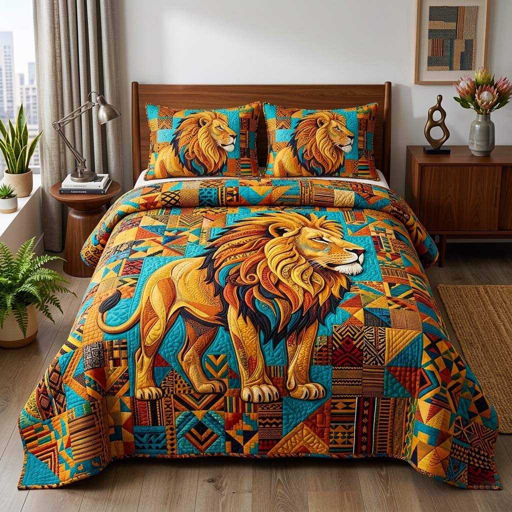 Lion Tribe 3-Piece Quilted Bedding Set GFTOQM3946