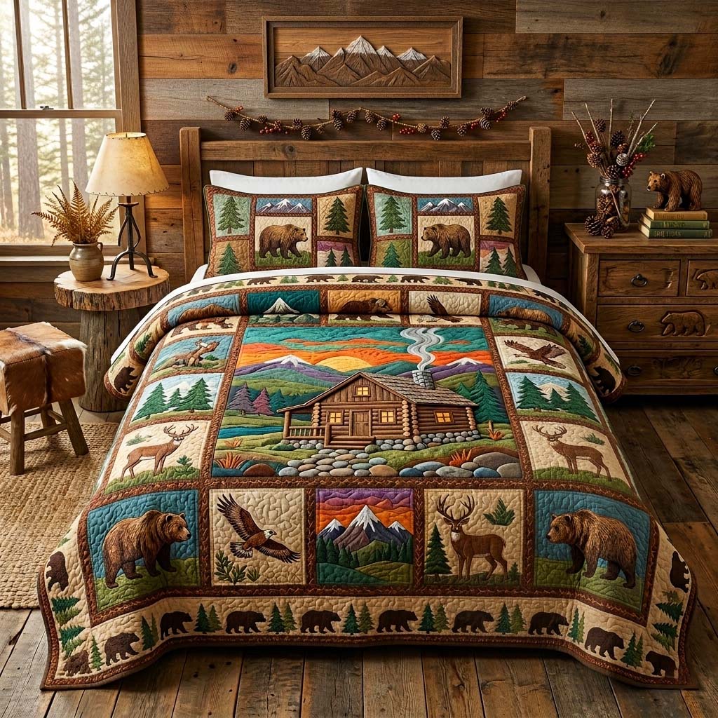 Mountain Cabin 3-Piece Quilted Bedding Set GFTOQM3955