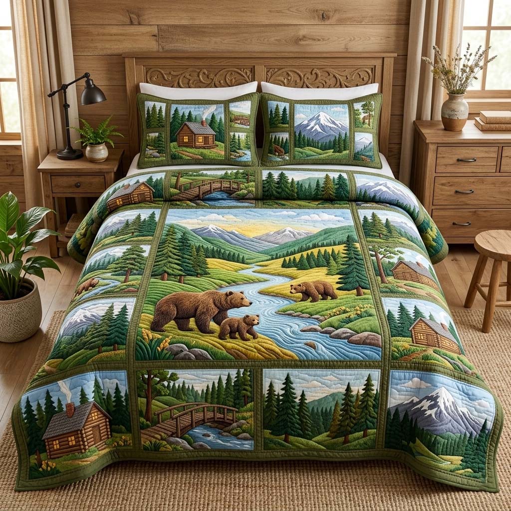 Bear Stream 3-Piece Quilted Bedding Set GFTOQM3957