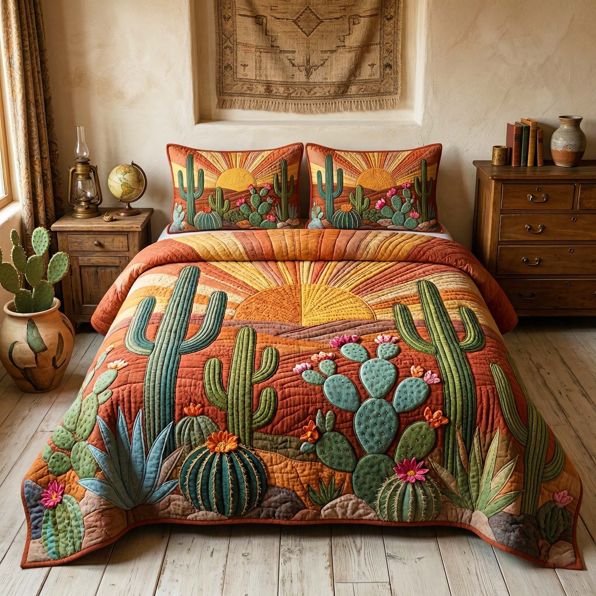 Cactus Sunset 3-Piece Quilted Bedding Set GFTOQM3976