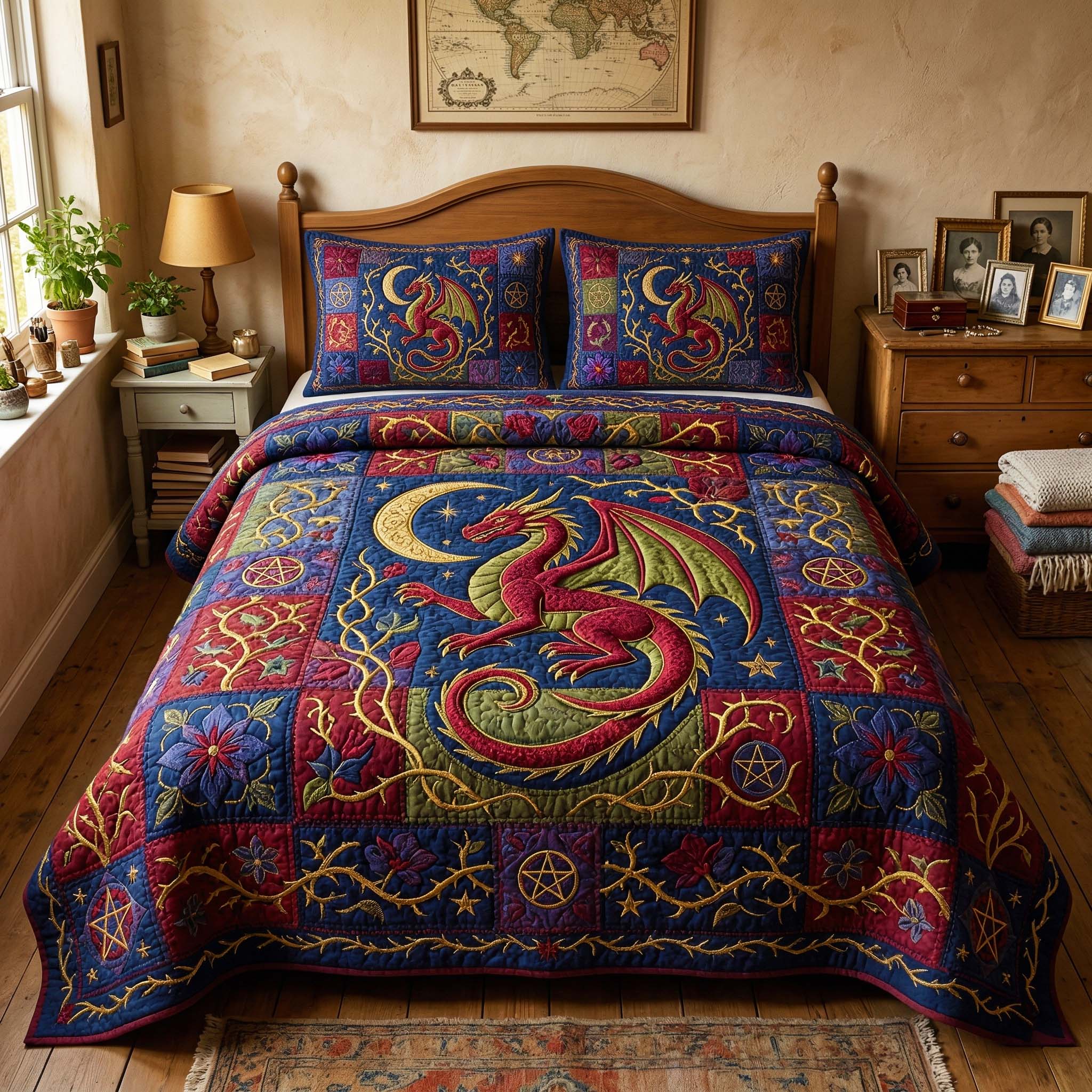 Mystic Dragon 3-Piece Quilted Bedding Set GFTOQM4002