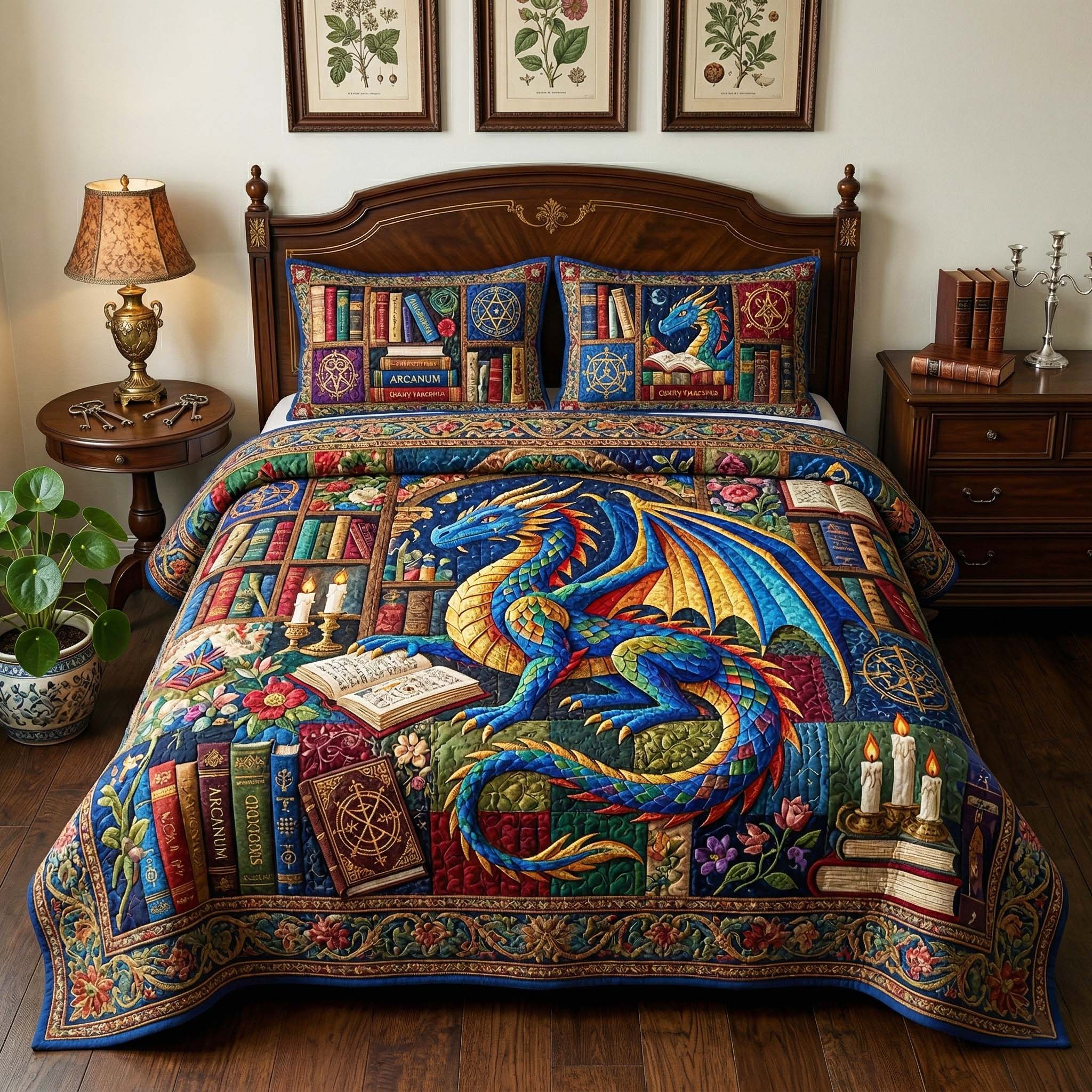 Library Dragon 3-Piece Quilted Bedding Set GFTOQM4003