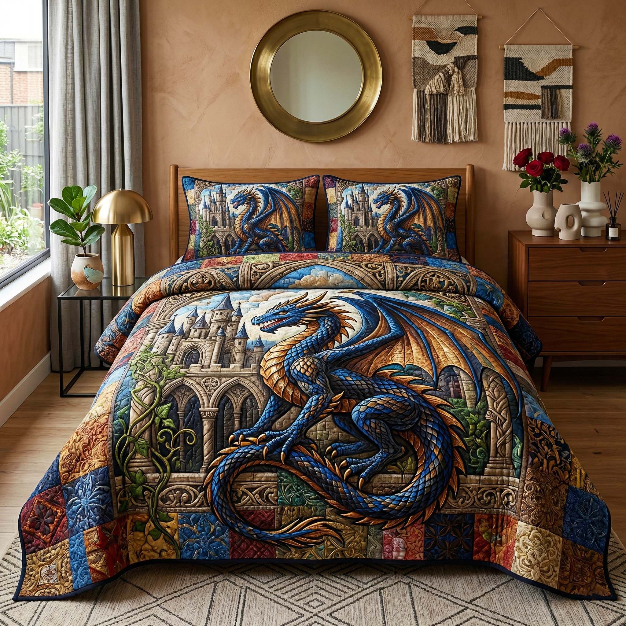 Castle Dragon 3-Piece Quilted Bedding Set GFTOQM4007