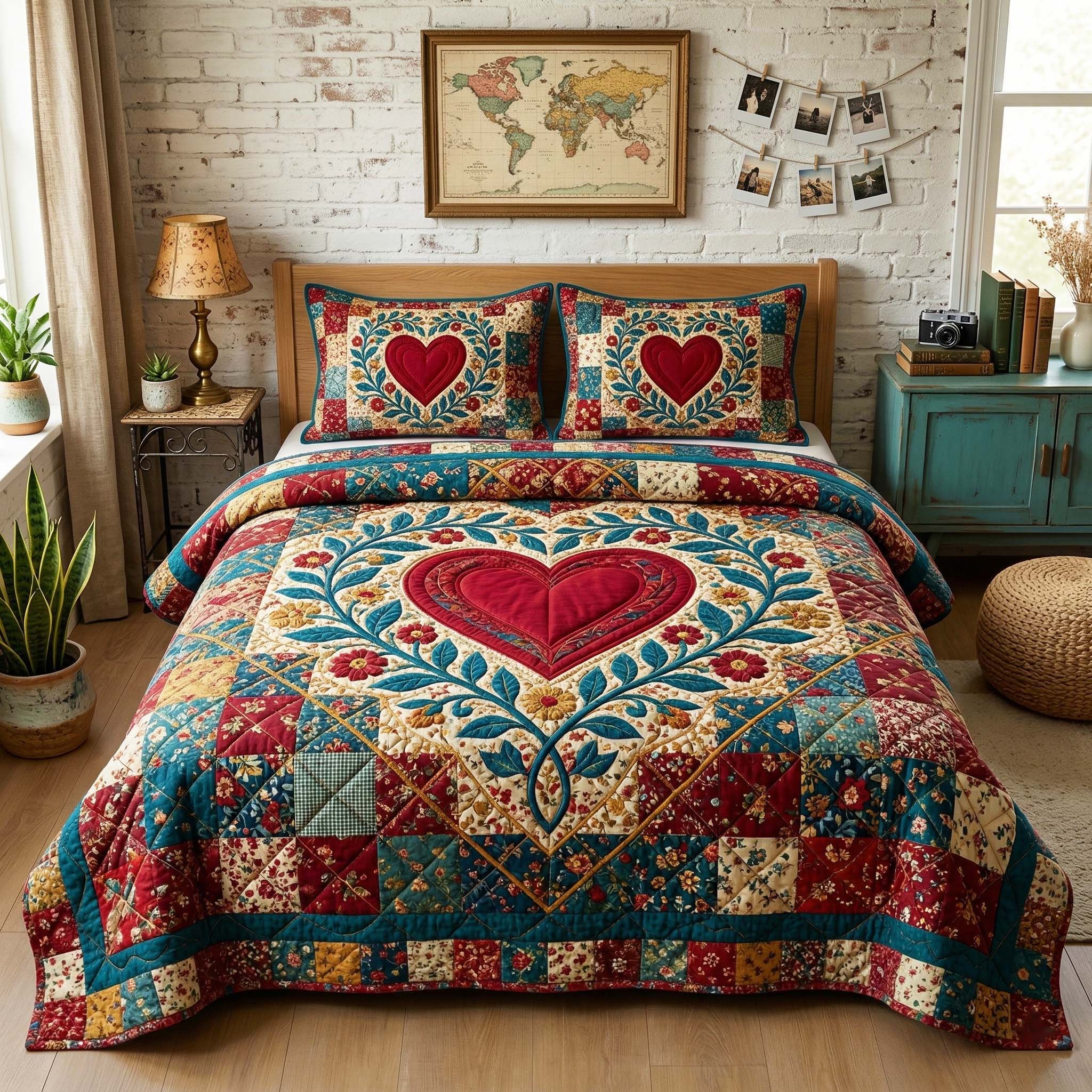 Botanical Heart 3-Piece Quilted Bedding Set GFTOQM4013