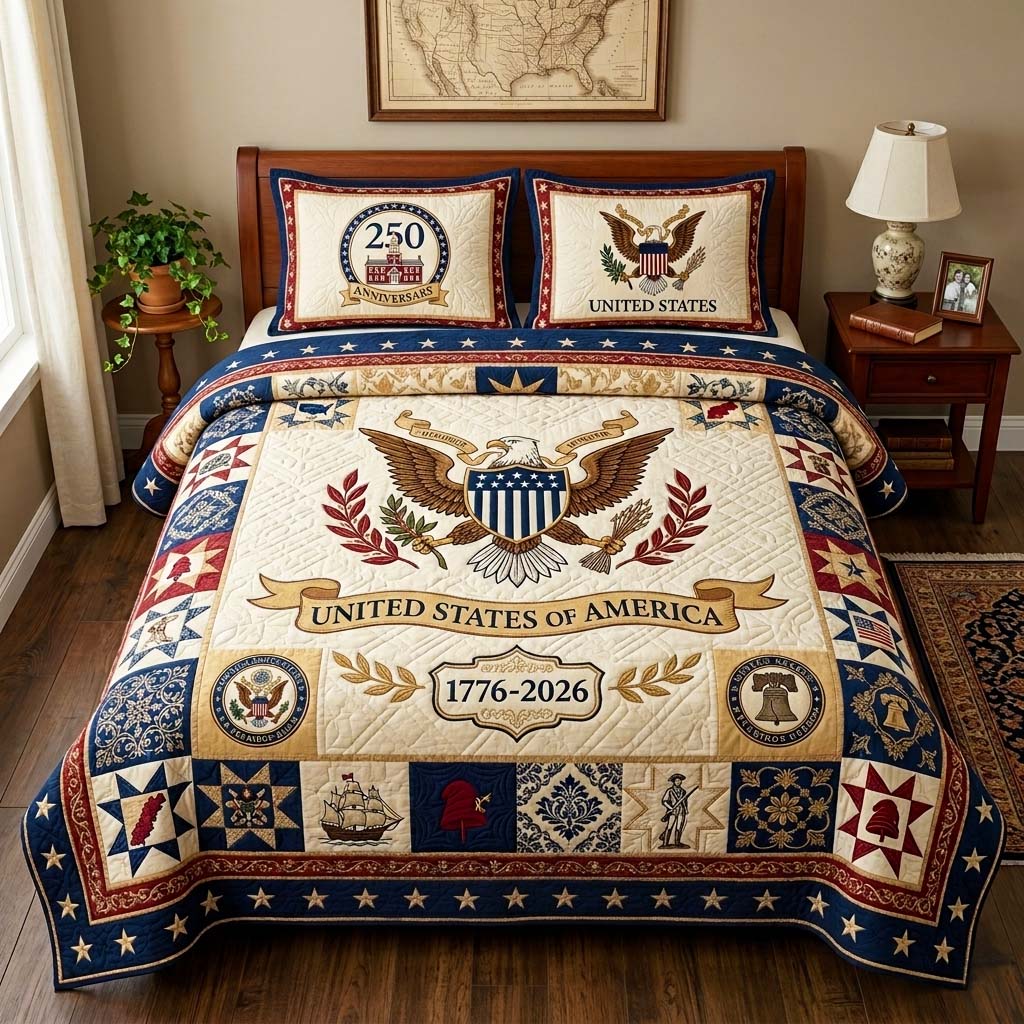 Anniversary Eagle 3-Piece Quilted Bedding Set GFTOQM4064