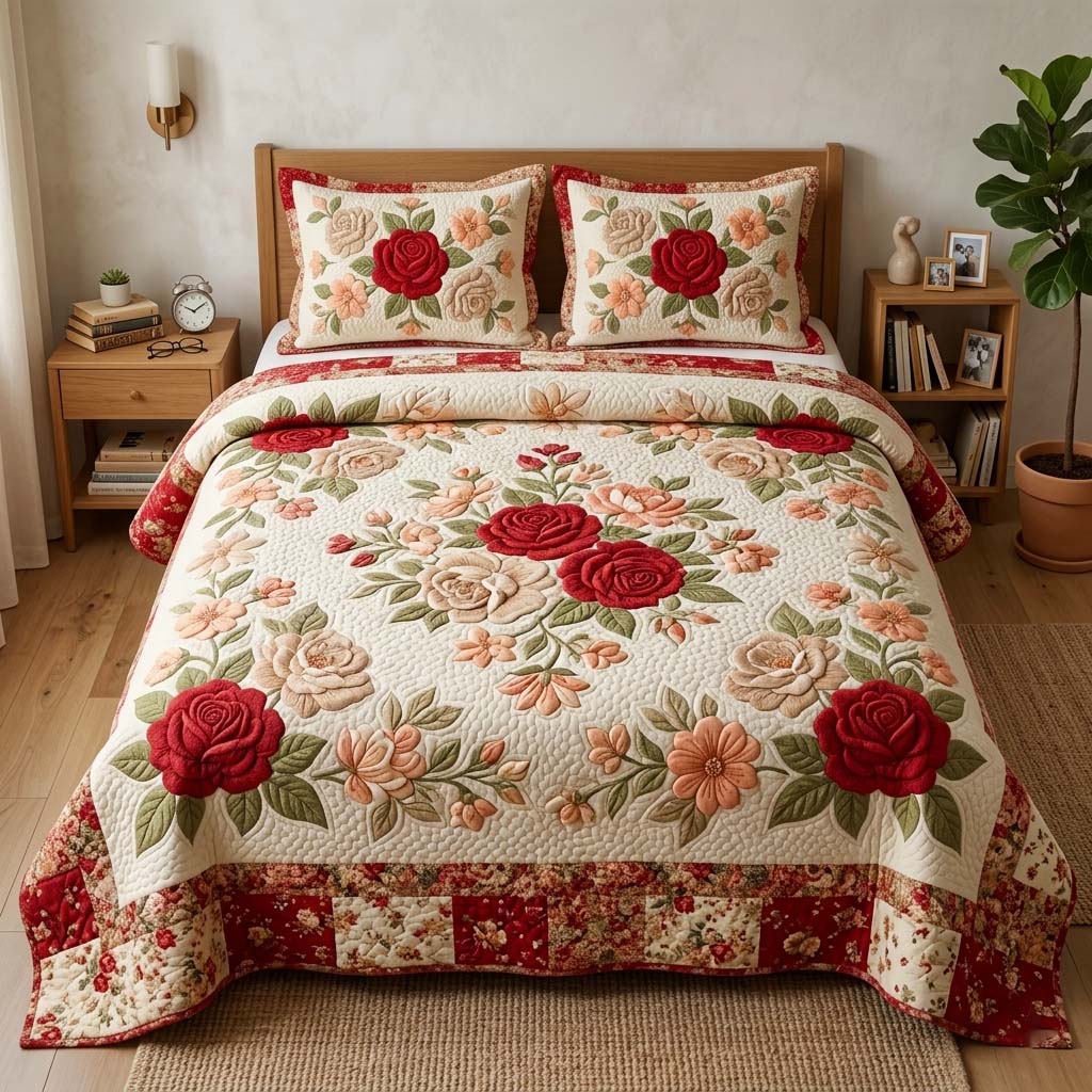 Rose Vintage 3-Piece Quilted Bedding Set GFTOQM4073