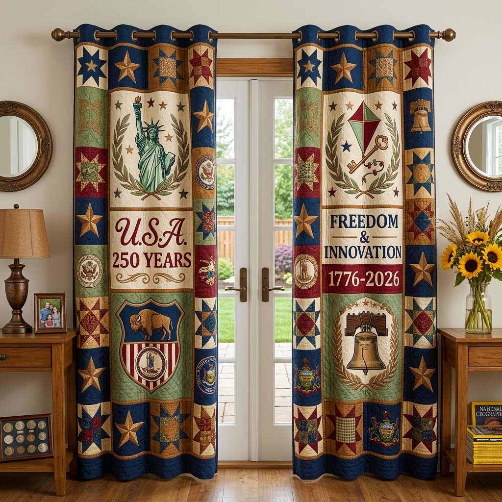 250 Years Patriotic Quilted Curtains GFTOQM4077