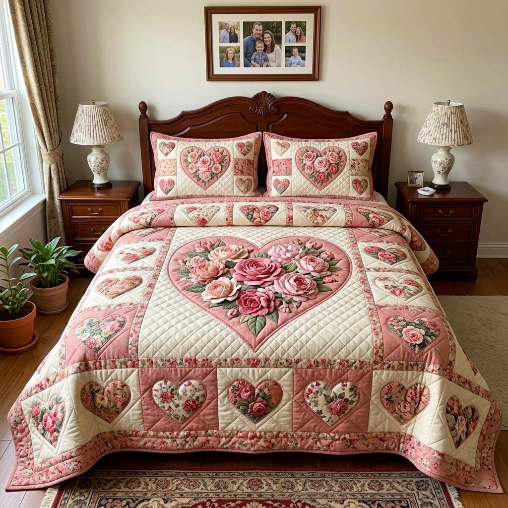 Rose Charm 3-Piece Quilted Bedding Set GFTOQM4185
