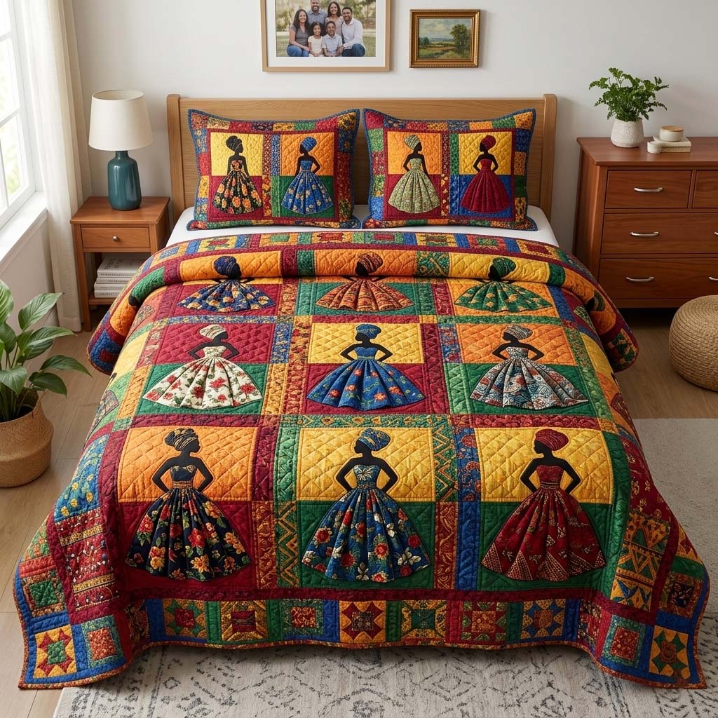 Patchwork Melanin 3-Piece Quilted Bedding Set GFTOQM4307