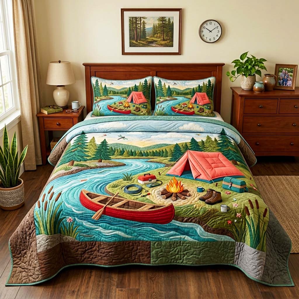 River Camping 3-Piece Quilted Bedding Set GFTOQM4319