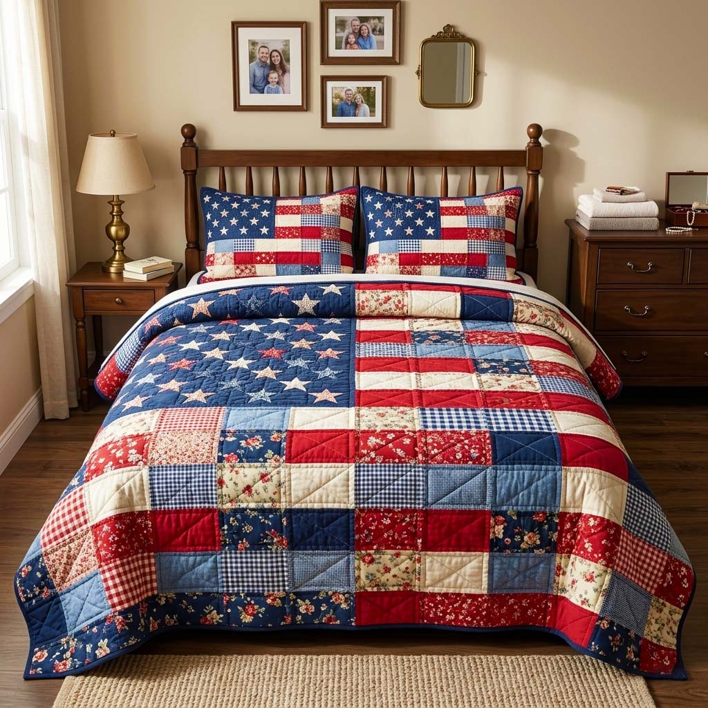 American Patchwork 3-Piece Quilted Bedding Set GFTOQM4350