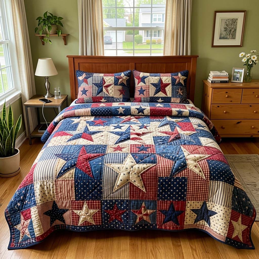 Vintage Americana 3-Piece Quilted Bedding Set GFTOQM4355