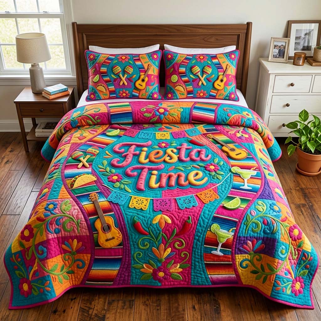 Fiesta Time 3-Piece Quilted Bedding Set GFTOQM4419