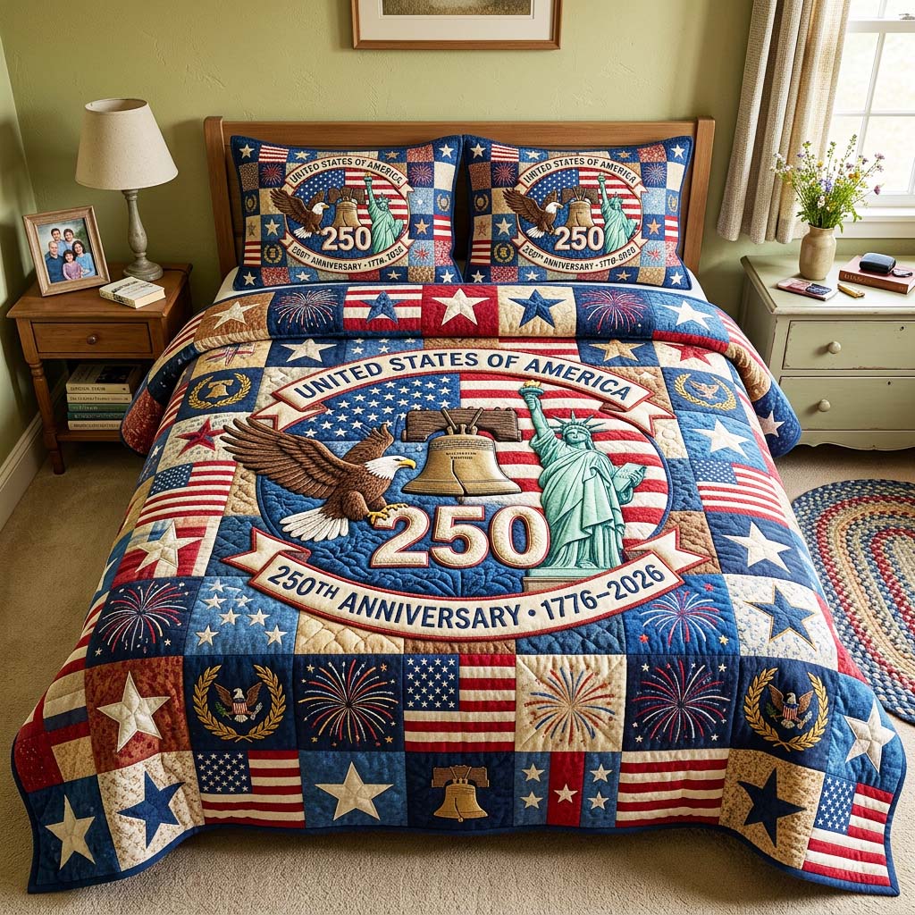 America Map 3-Piece Quilted Bedding Set GFTOQM4442