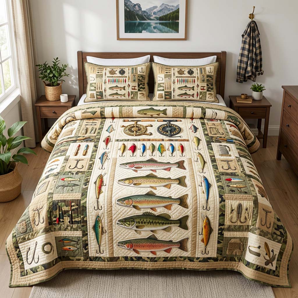 Vintage Tackle 3-Piece Quilted Bedding Set GFTOQM4480