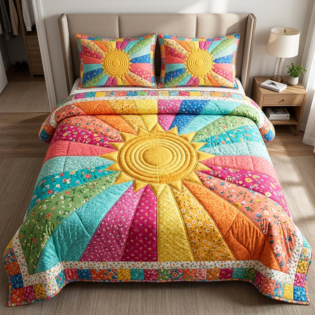 Rainbow Sun 3-Piece Quilted Bedding Set GFTOQM4538