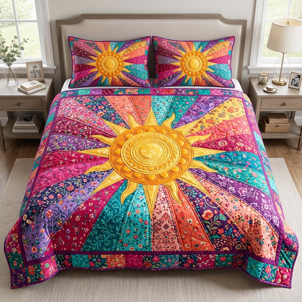Radiant Bloom 3-Piece Quilted Bedding Set GFTOQM4543