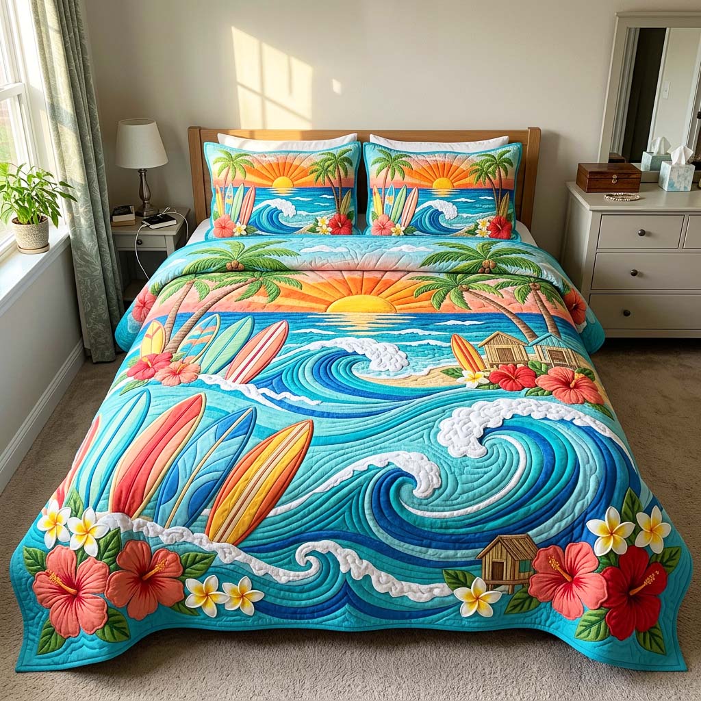 Sunset Surf 3-Piece Quilted Bedding Set GFTOQM4548