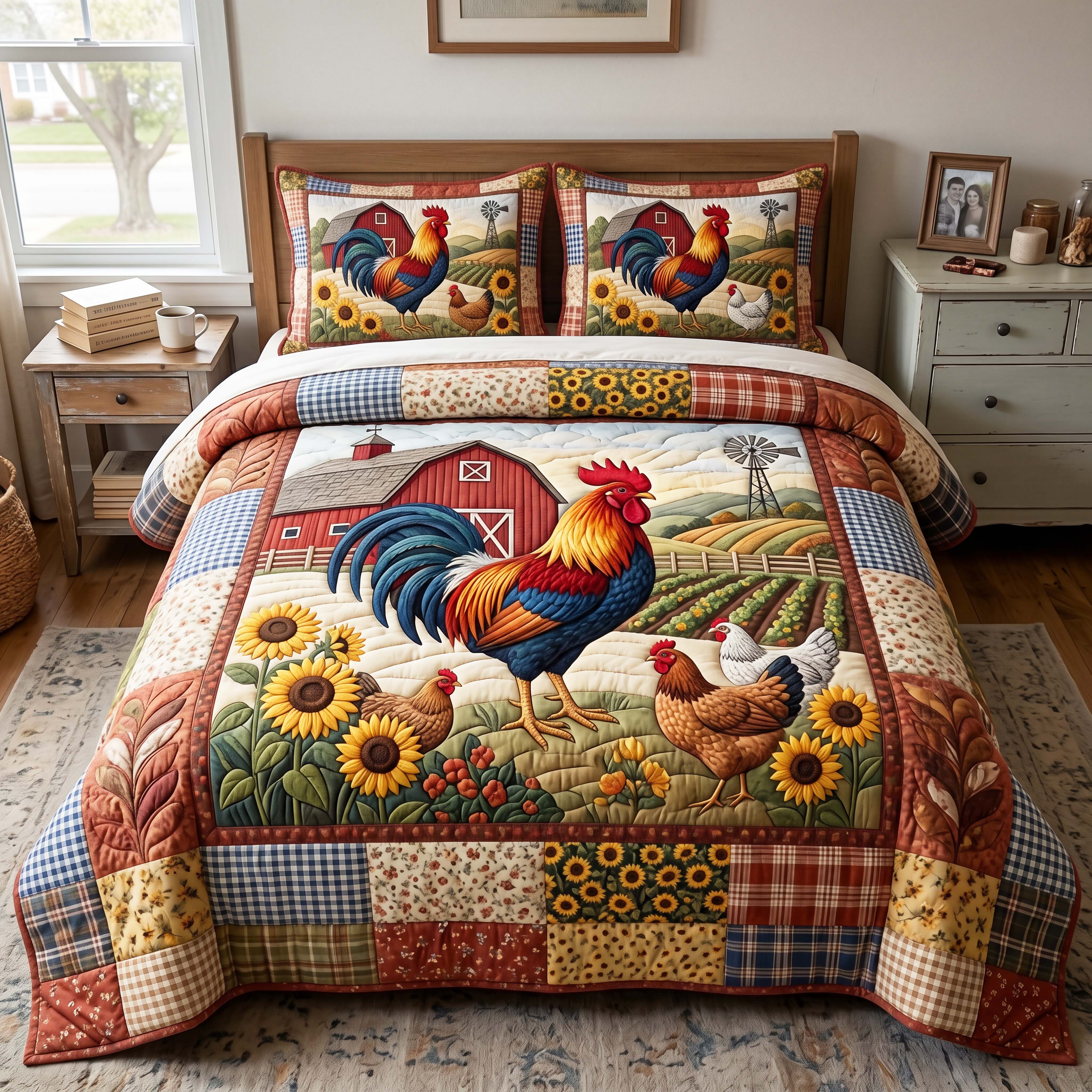 Rooster Harvest 3-Piece Quilted Bedding Set GFTOQM4875