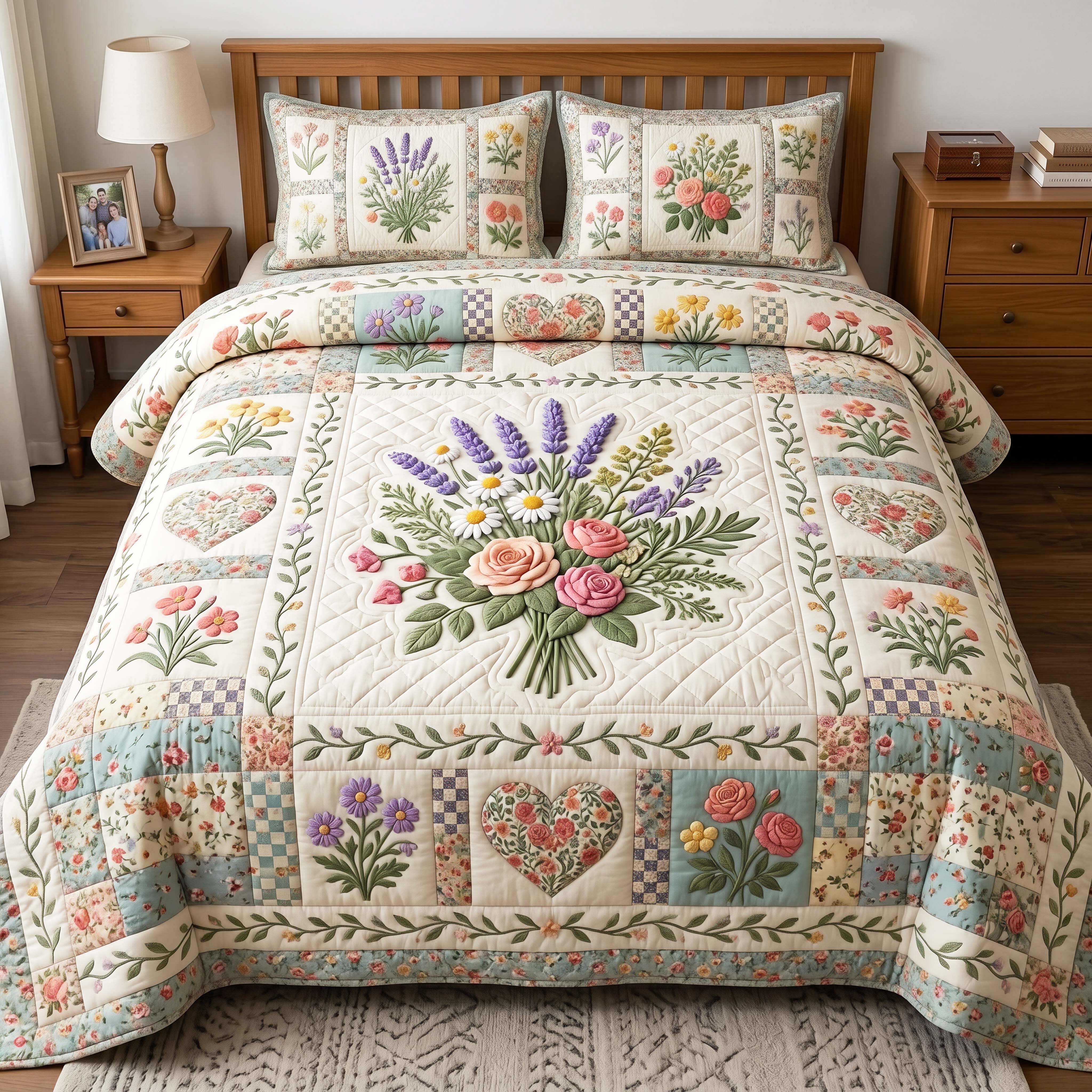 Lavender Bloom 3-Piece Quilted Bedding Set GFTOQM4906