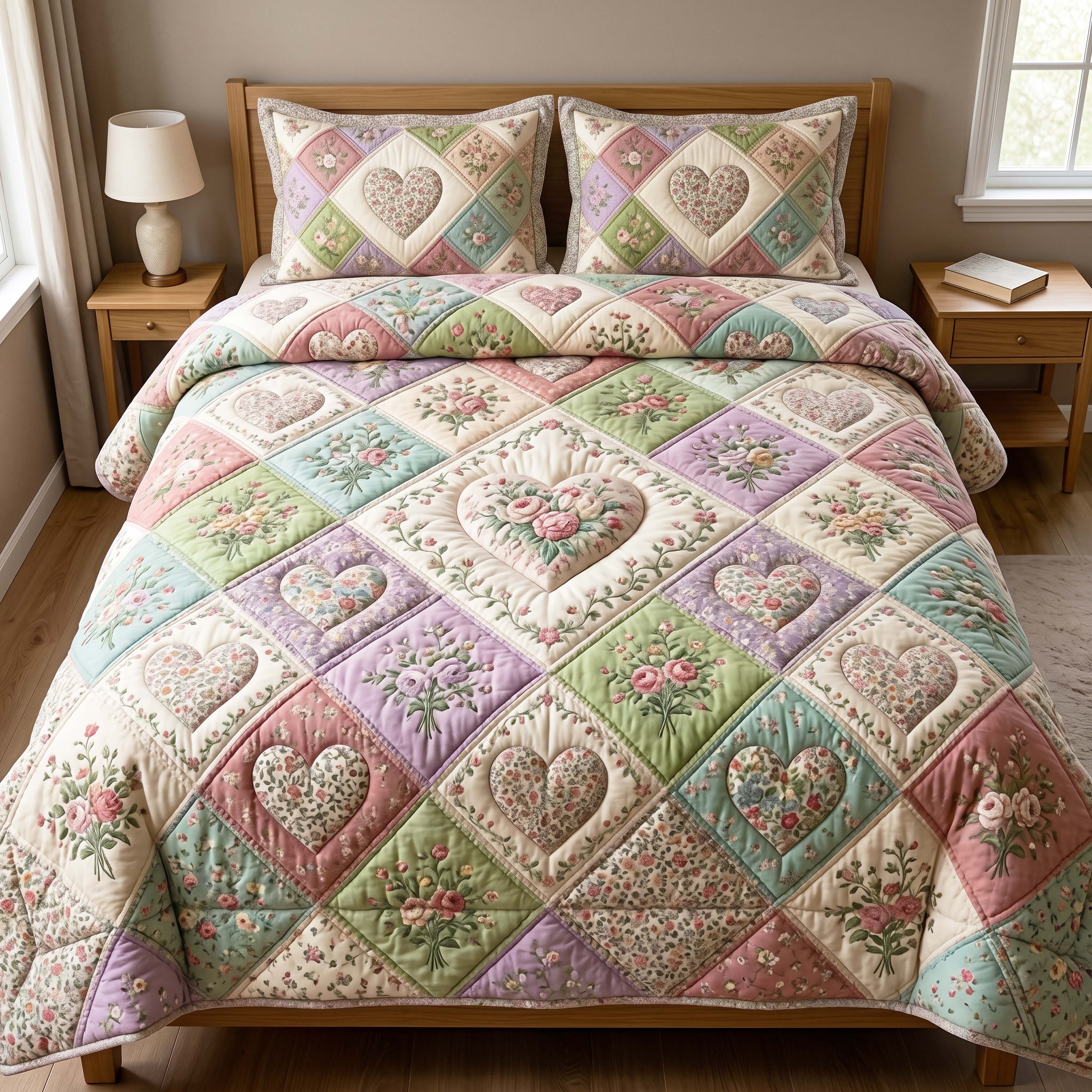 Pastel Petals 3-Piece Quilted Bedding Set GFTOQM4910