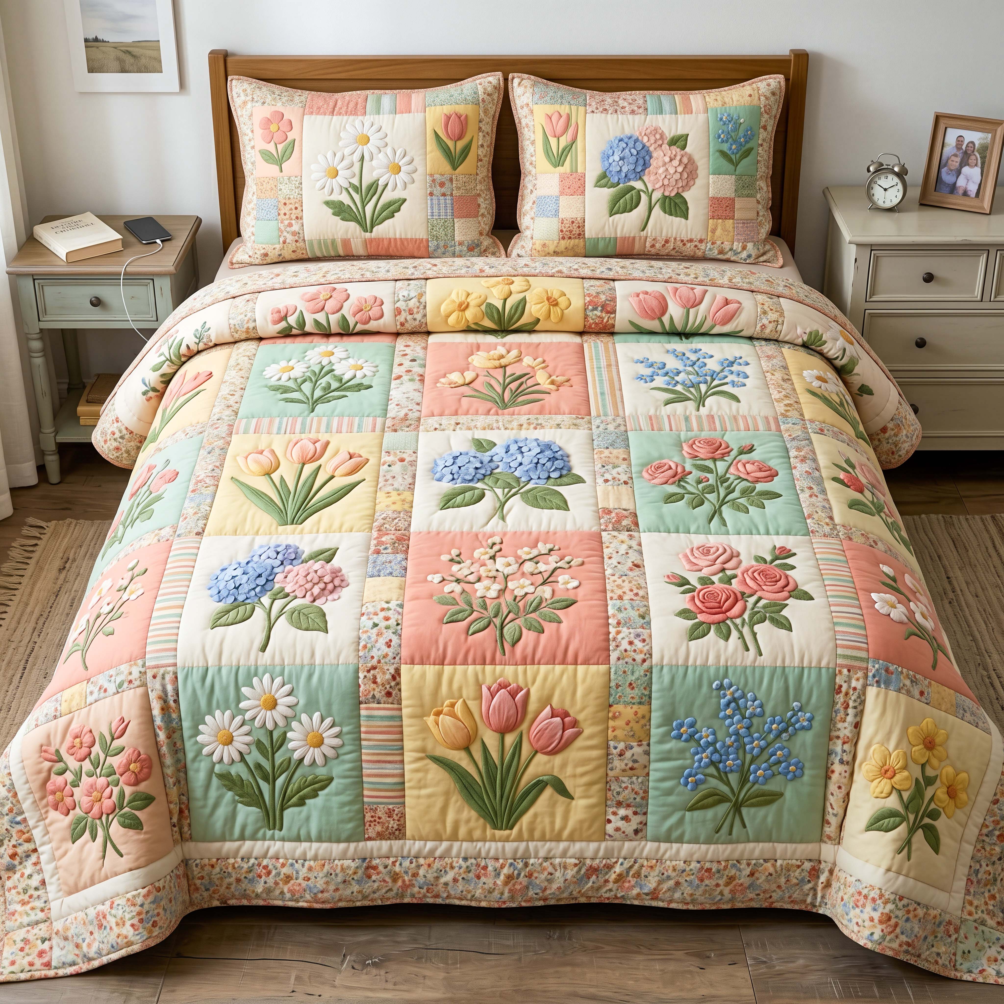 Spring Bouquet 3-Piece Quilted Bedding Set GFTOQM4911