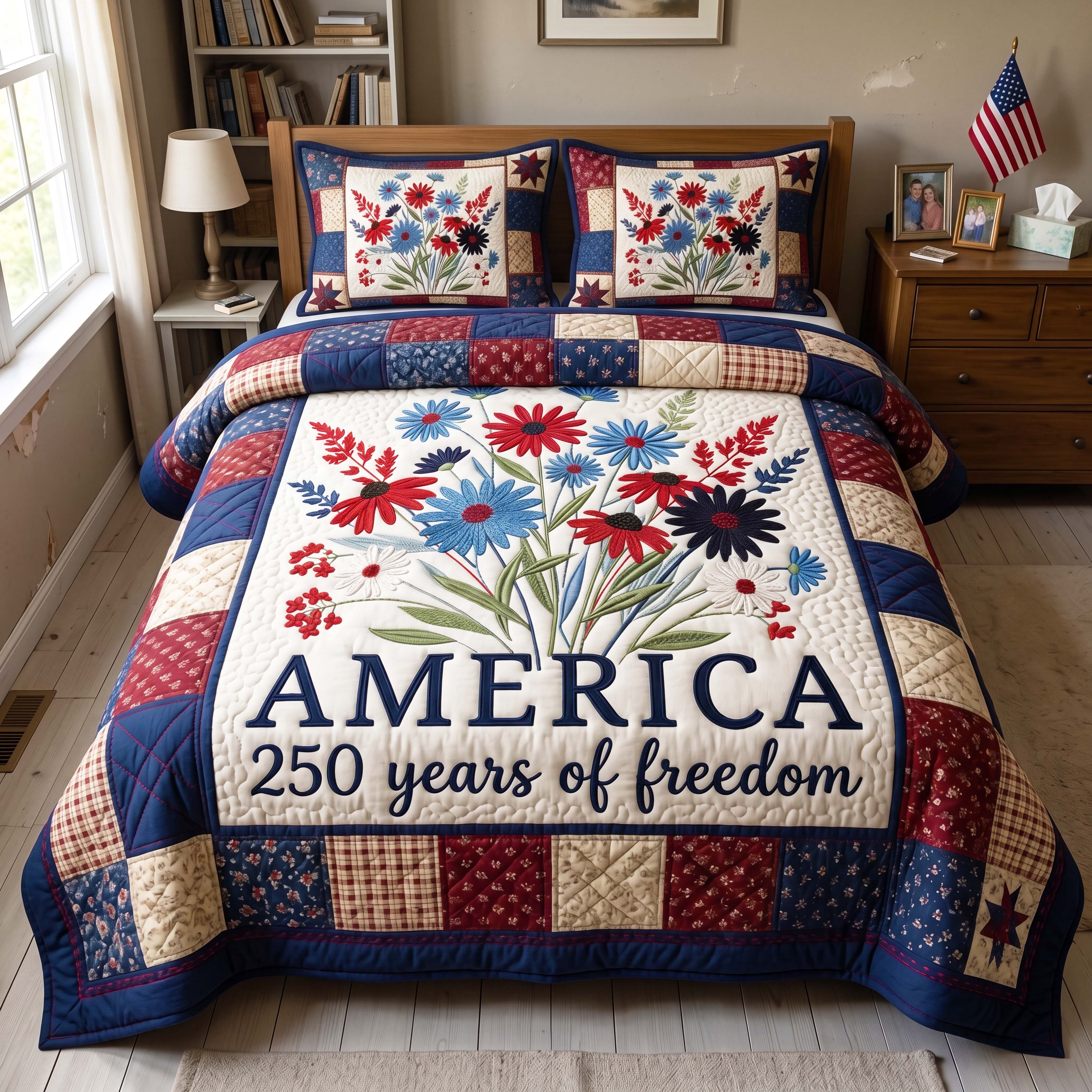 Freedom Bouquet 3-Piece Quilted Bedding Set GFTOQM4920