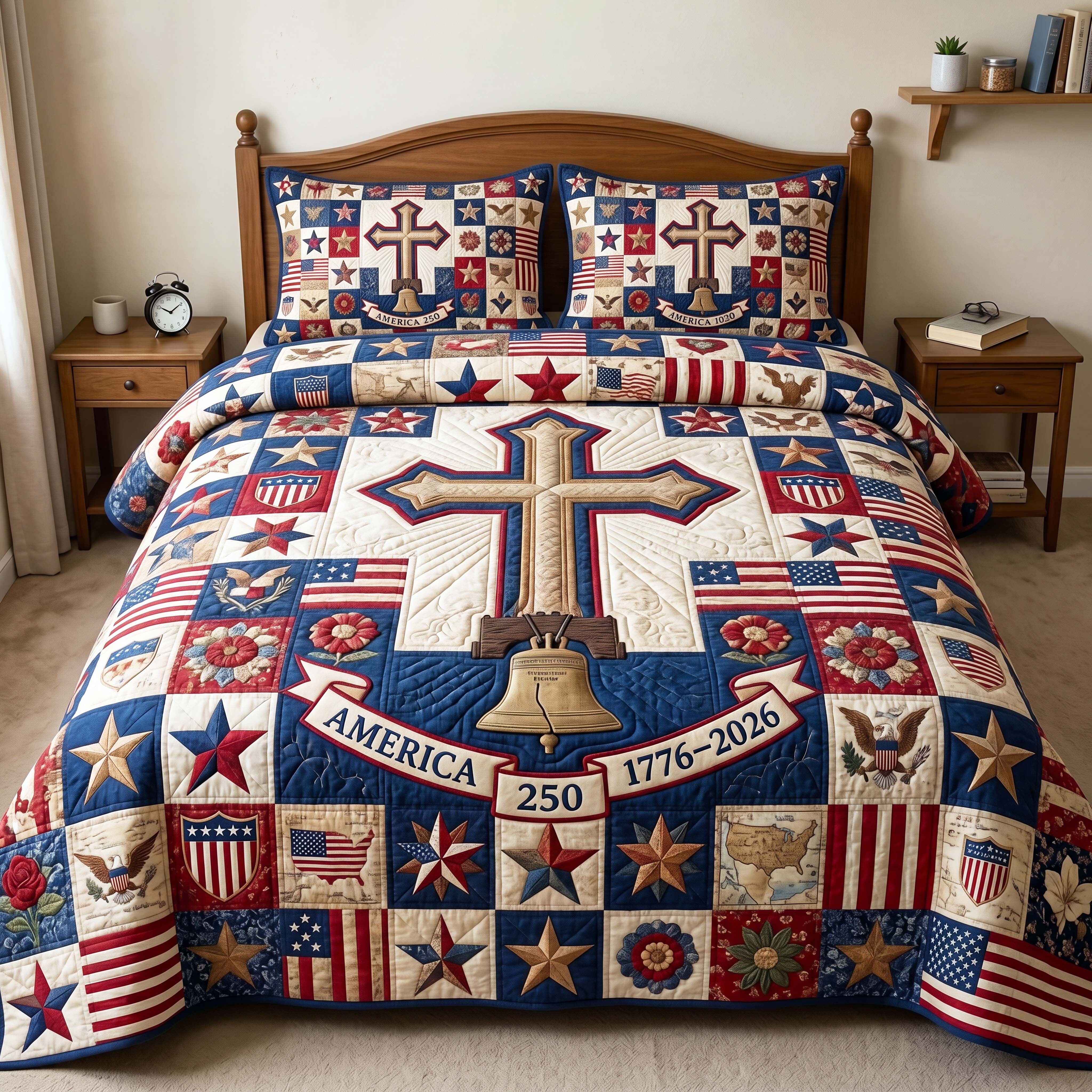 Heritage Cross 3-Piece Quilted Bedding Set GFTOQM4928