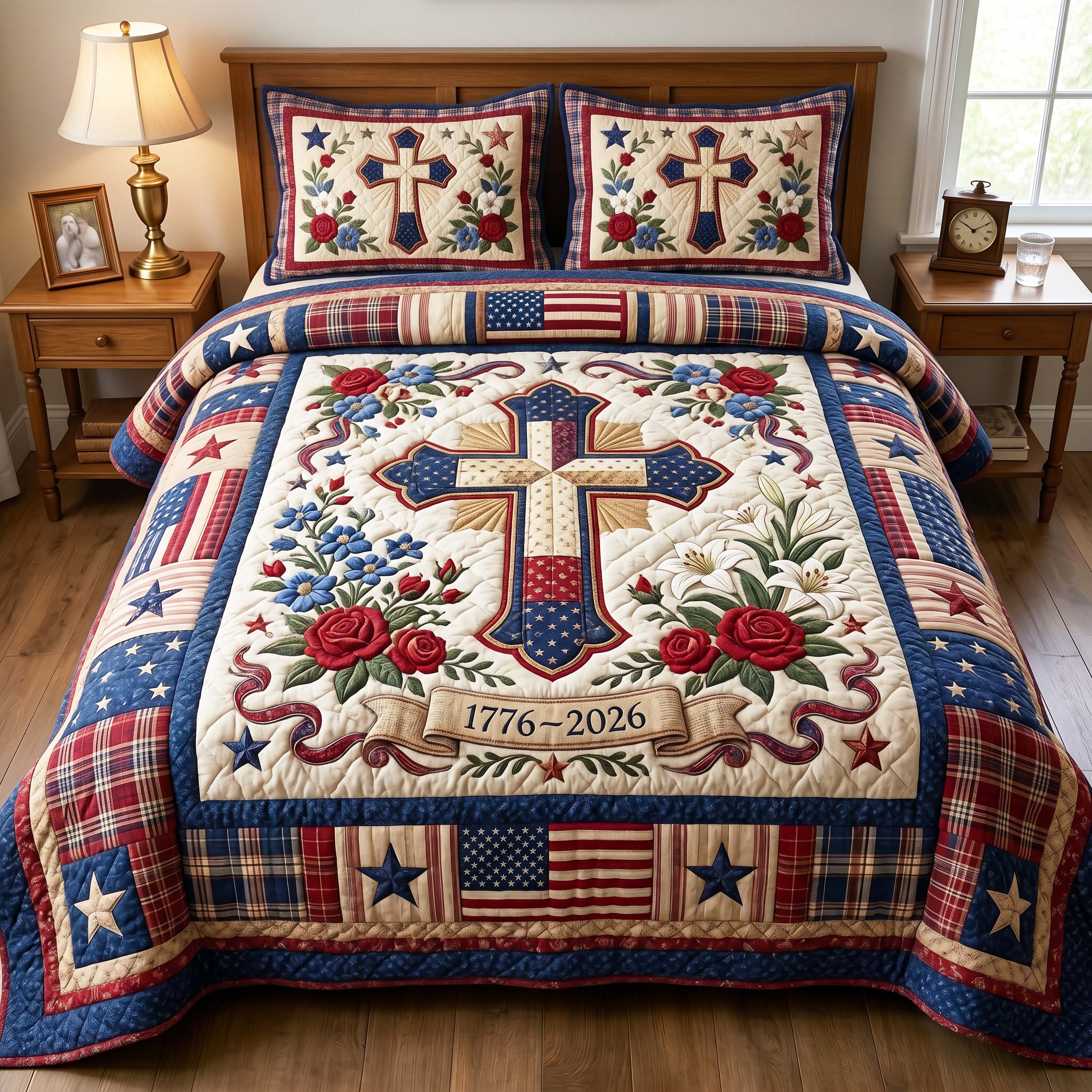 Patriot Blossom 3-Piece Quilted Bedding Set GFTOQM4933