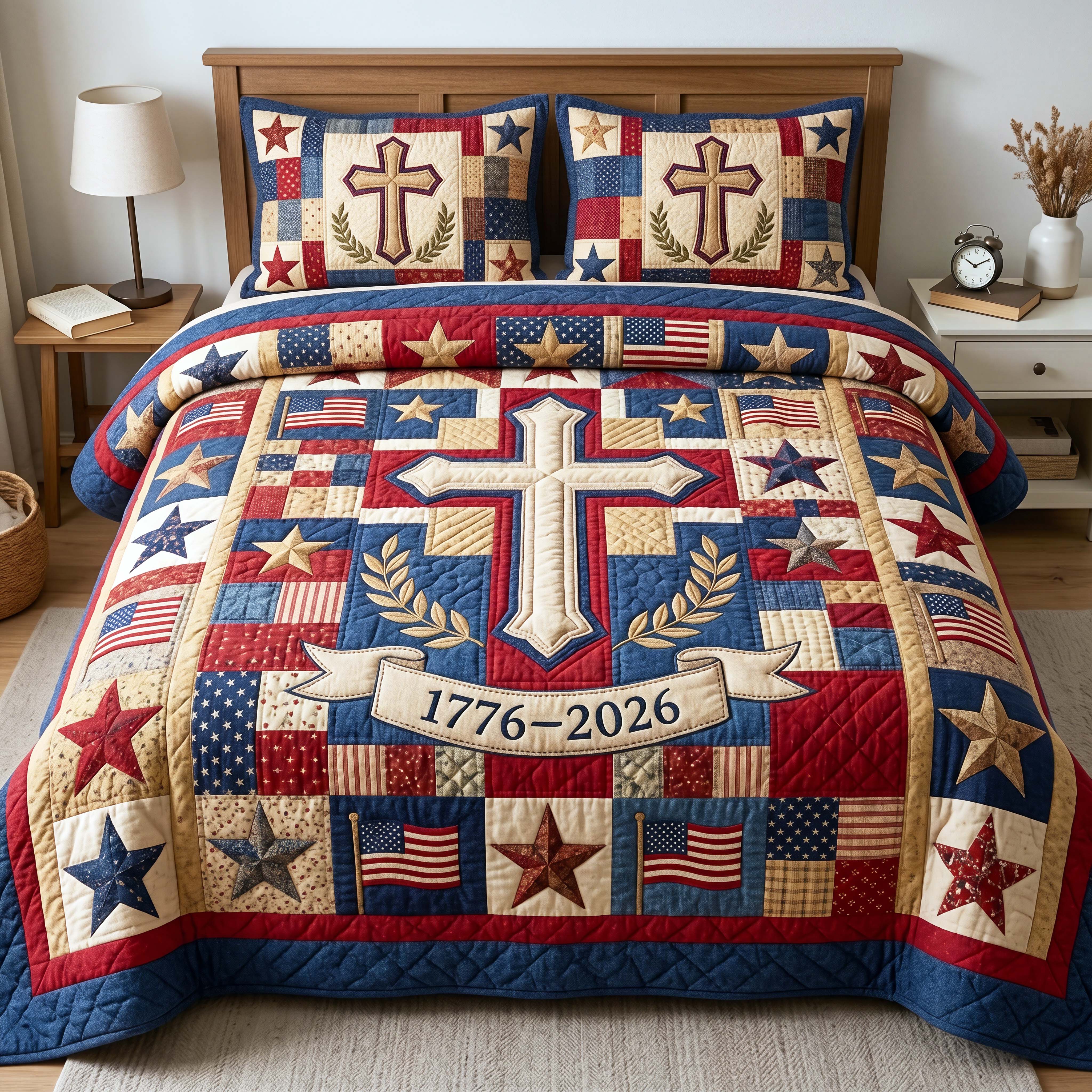 Colonial Cross 3-Piece Quilted Bedding Set GFTOQM4934