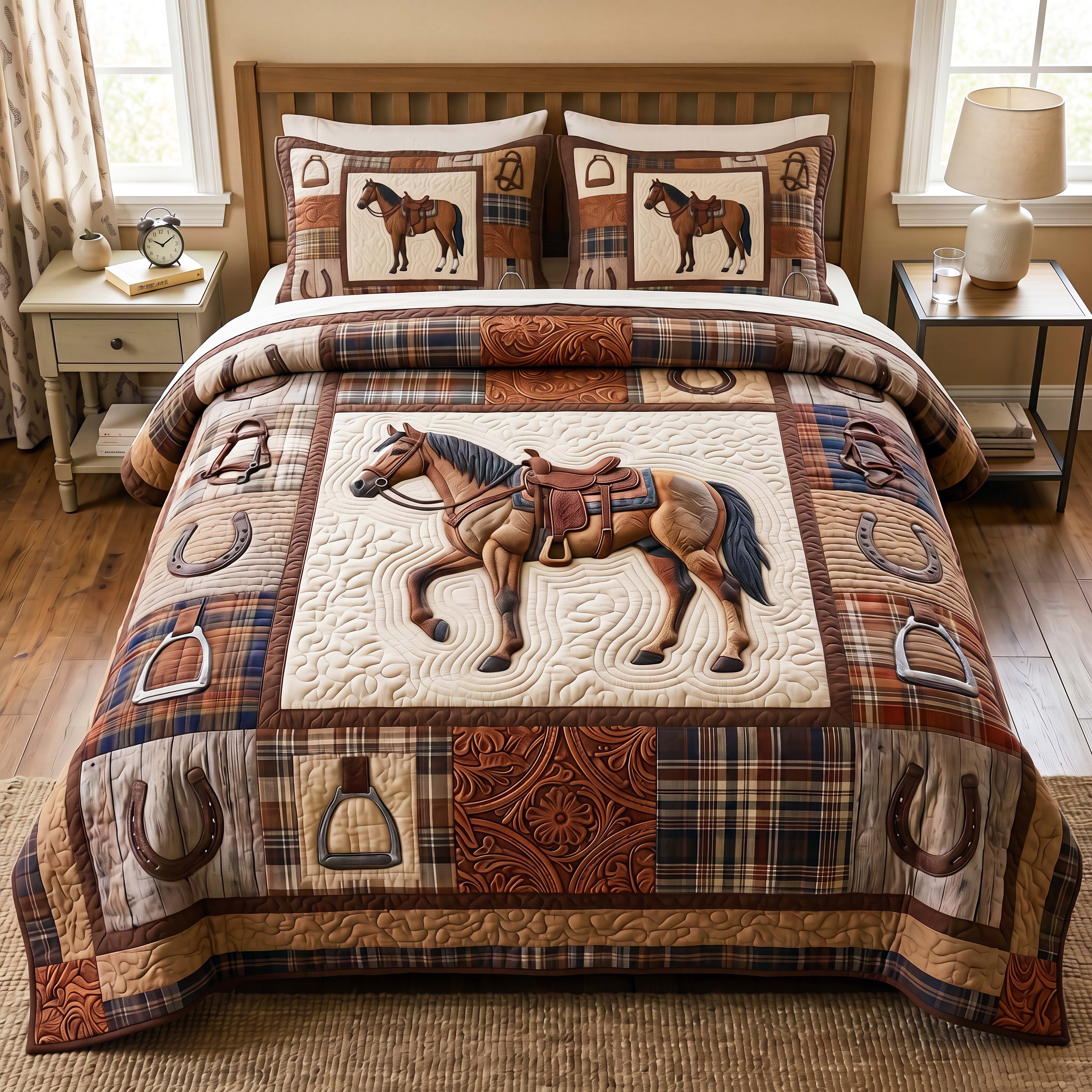 Western Caramel 3-Piece Quilted Bedding Set GFTOQM4942