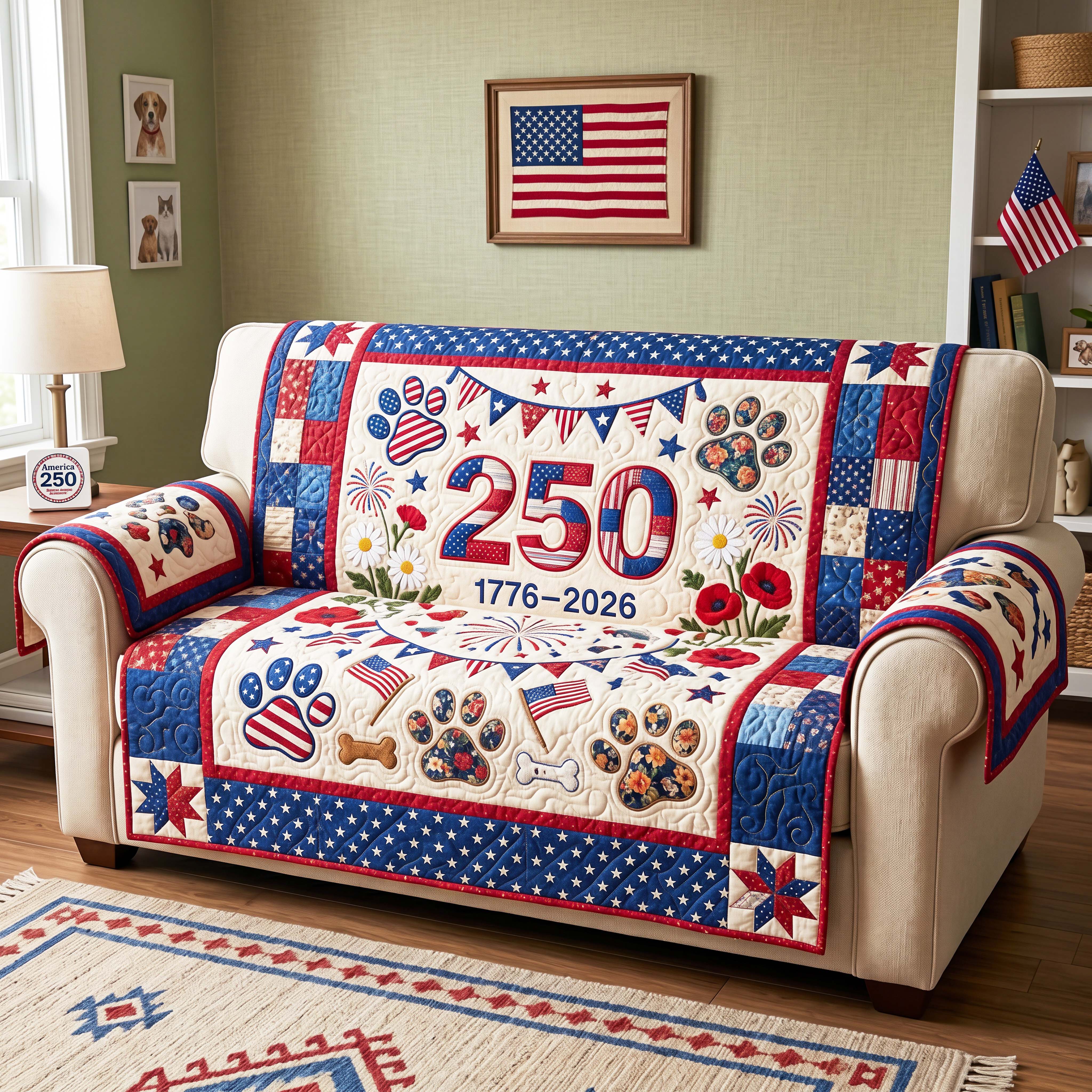 Firework Paws Quilted Sofa Cover GFTOQM4962