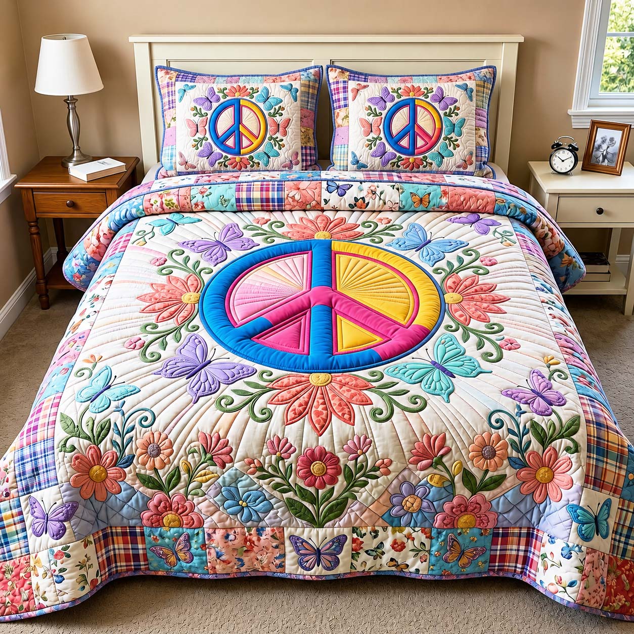 Butterfly Peace 3-Piece Quilted Bedding Set GFTOQM4991
