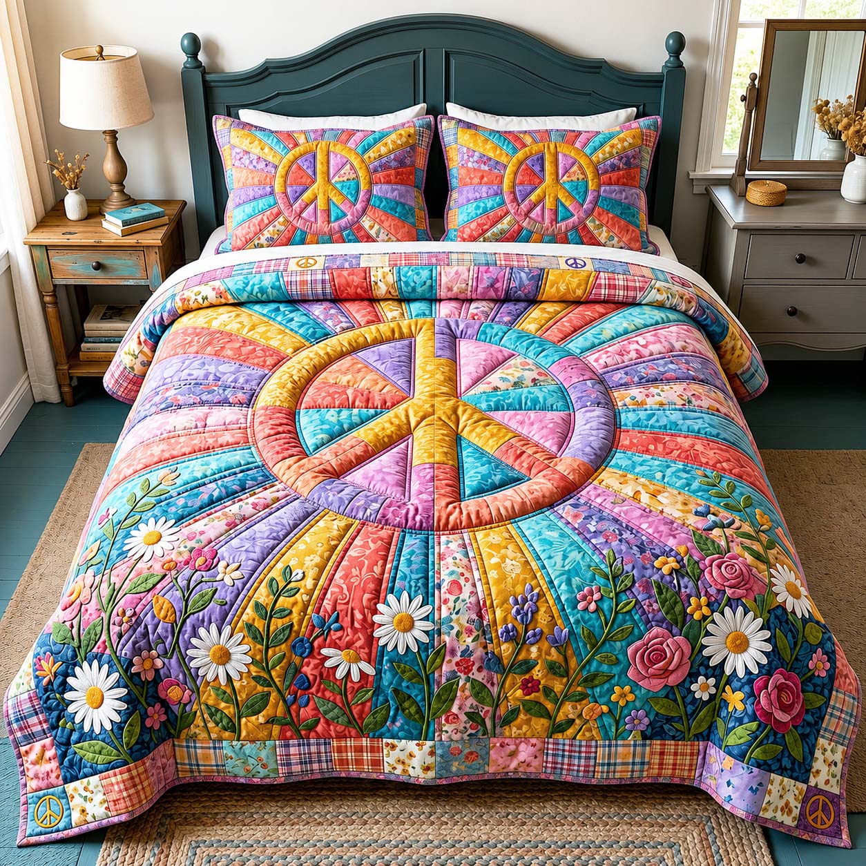 Rainbow Bloom 3-Piece Quilted Bedding Set GFTOQM4996