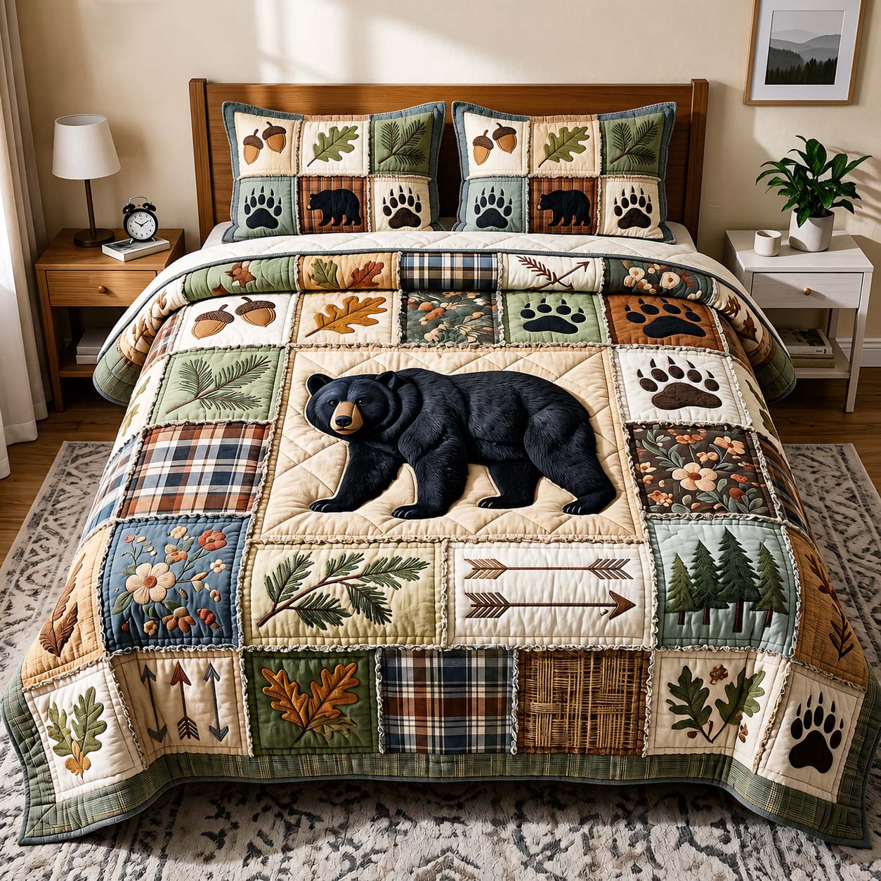 Woodland Bear 3-Piece Quilted Bedding Set GFTOQM4997
